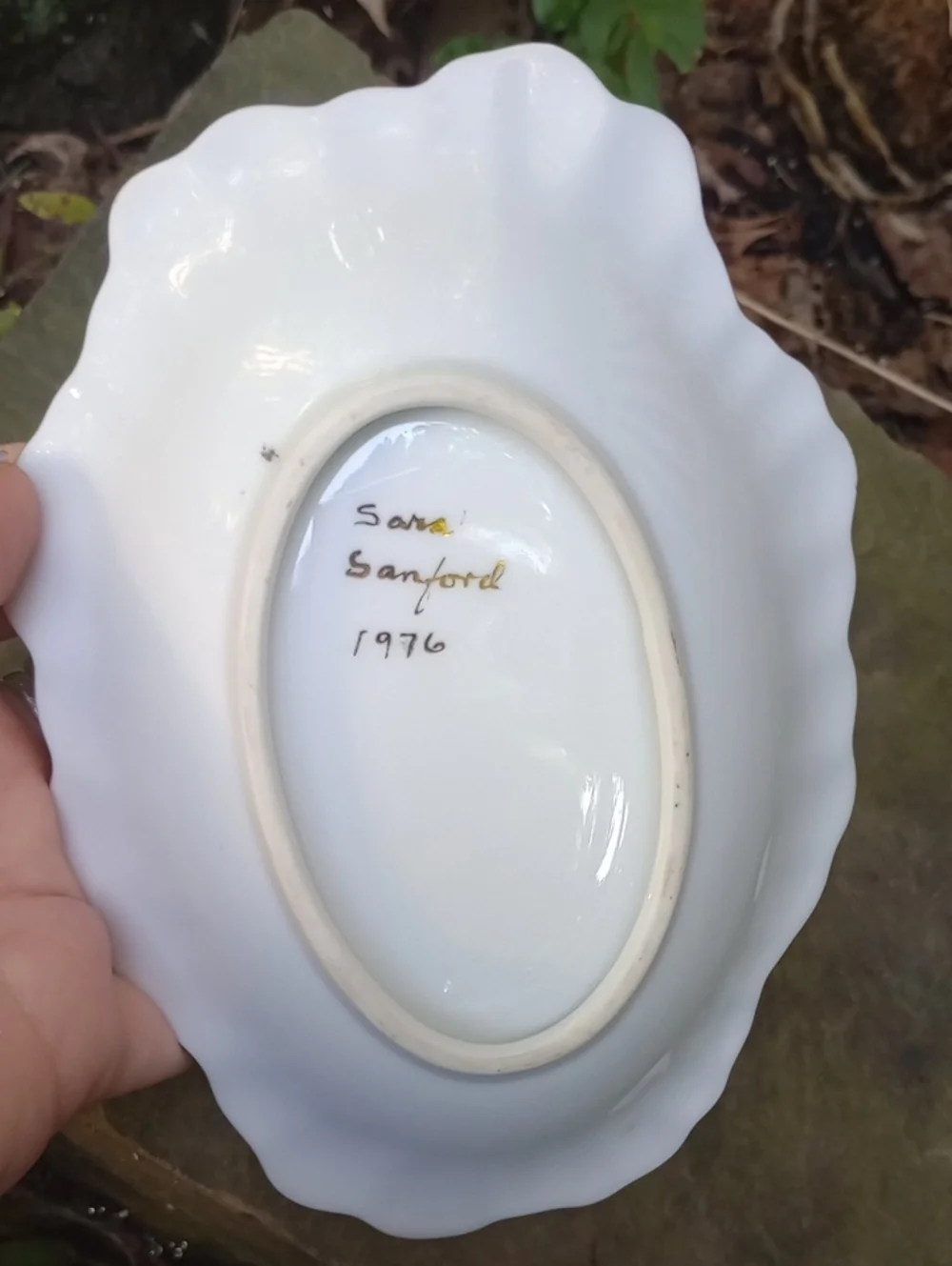 Vintage 70s Hand-Painted Porcelain Floral Soap Jewelry Dish Lavender Violets